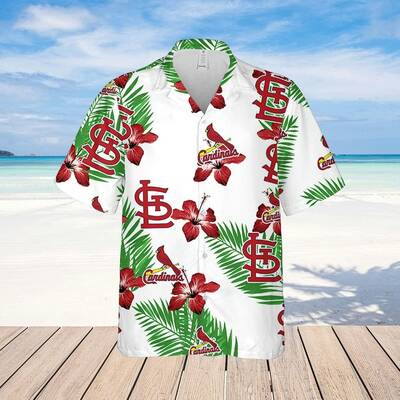 St. Louis Cardinals Hawaiian Shirt Hibiscus Flower Pattern On White Theme St. Louis Cardinals Hawaiian Shirt Hibiscus Flower Pattern On White Theme