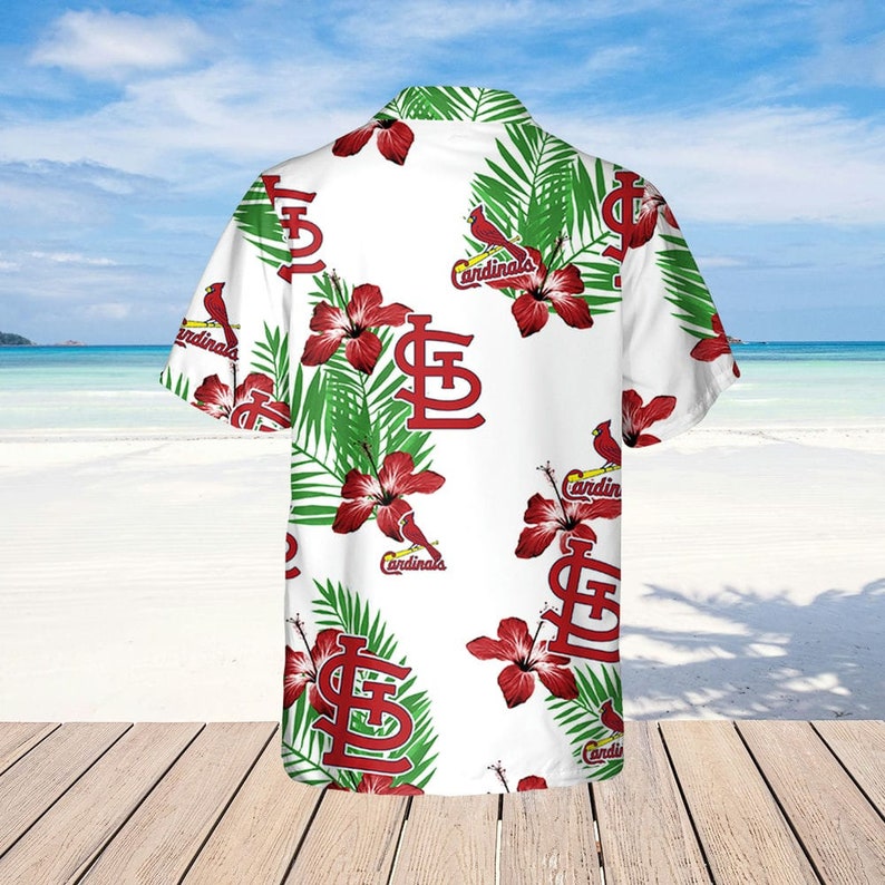 St. Louis Cardinals Hawaiian Shirt Hibiscus Flower Pattern On White Theme St. Louis Cardinals Hawaiian Shirt Hibiscus Flower Pattern On White Theme