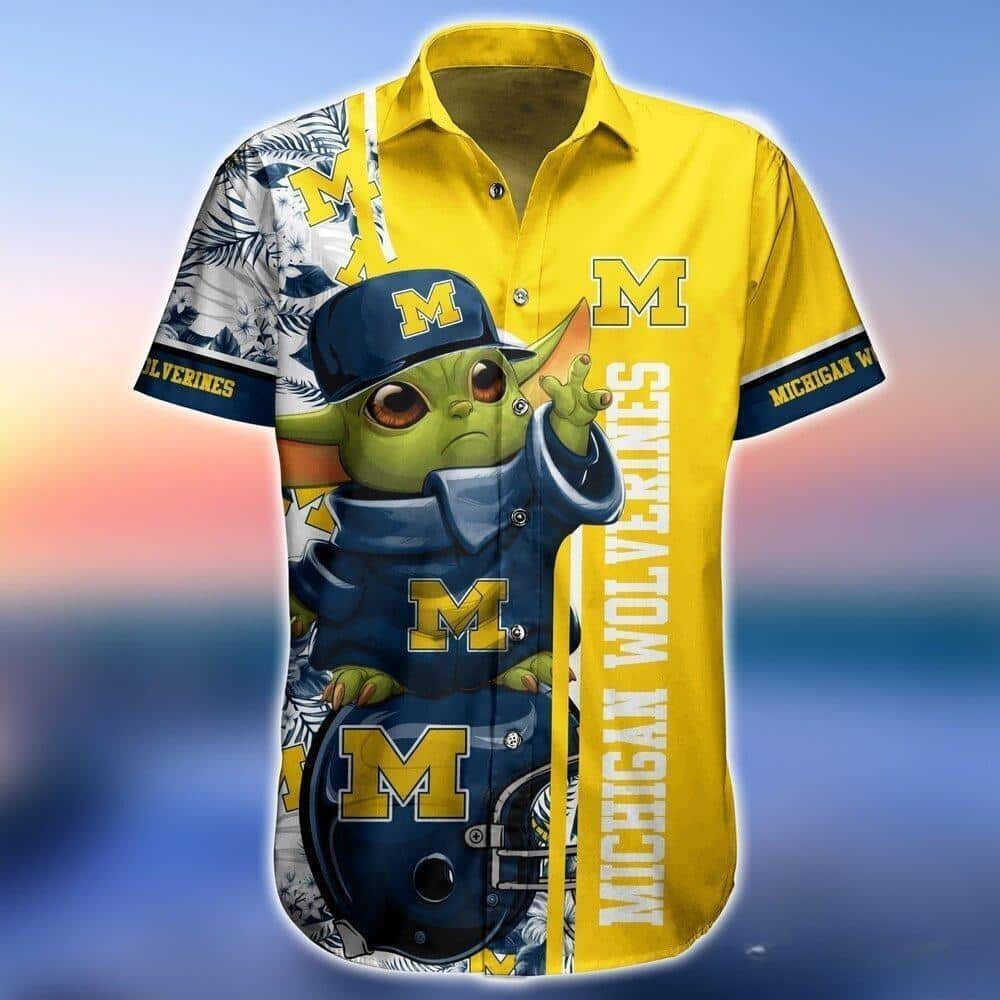 Baby Yoda Star Wars Michigan Wolverines Hawaiian Shirt Summer Beach Gift Baby Yoda Star Wars Michigan Wolverines Hawaiian Shirt Summer Beach Gift