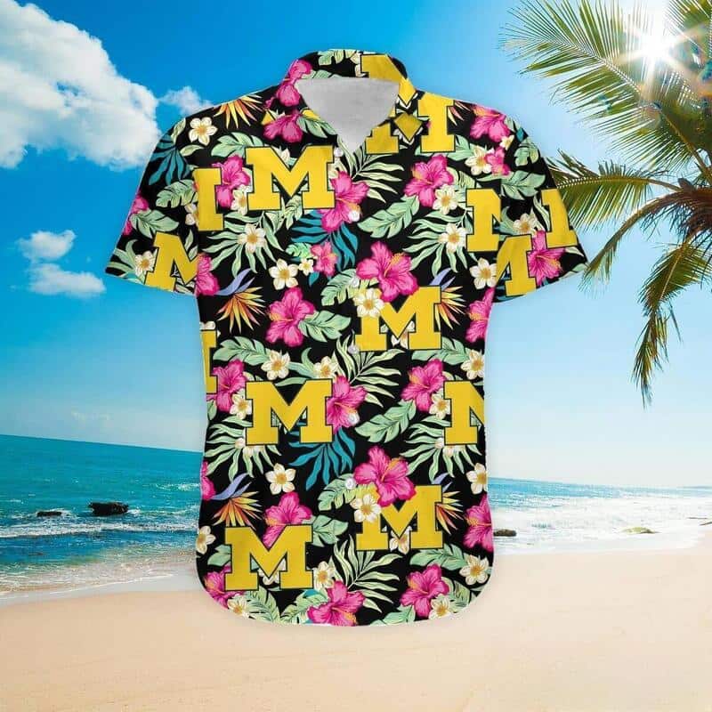 Michigan Wolverines Hawaiian Shirt Hibiscus Pattern Beach Vacation Gift