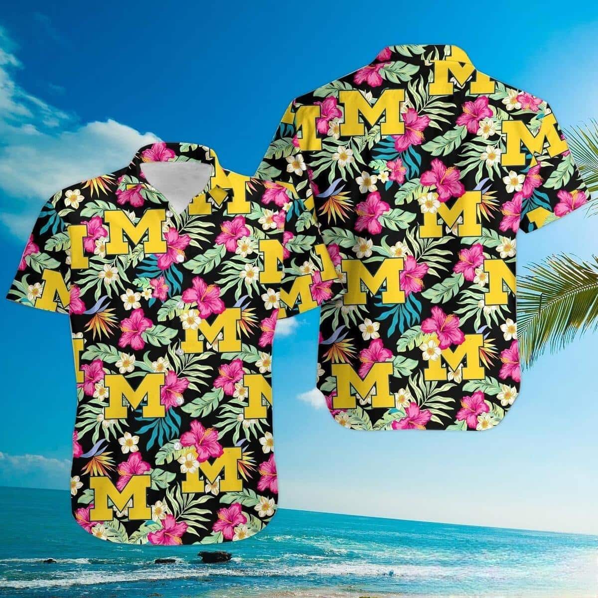 Michigan Wolverines Hawaiian Shirt Hibiscus Pattern Beach Vacation Gift Michigan Wolverines Hawaiian Shirt Hibiscus Pattern Beach Vacation Gift