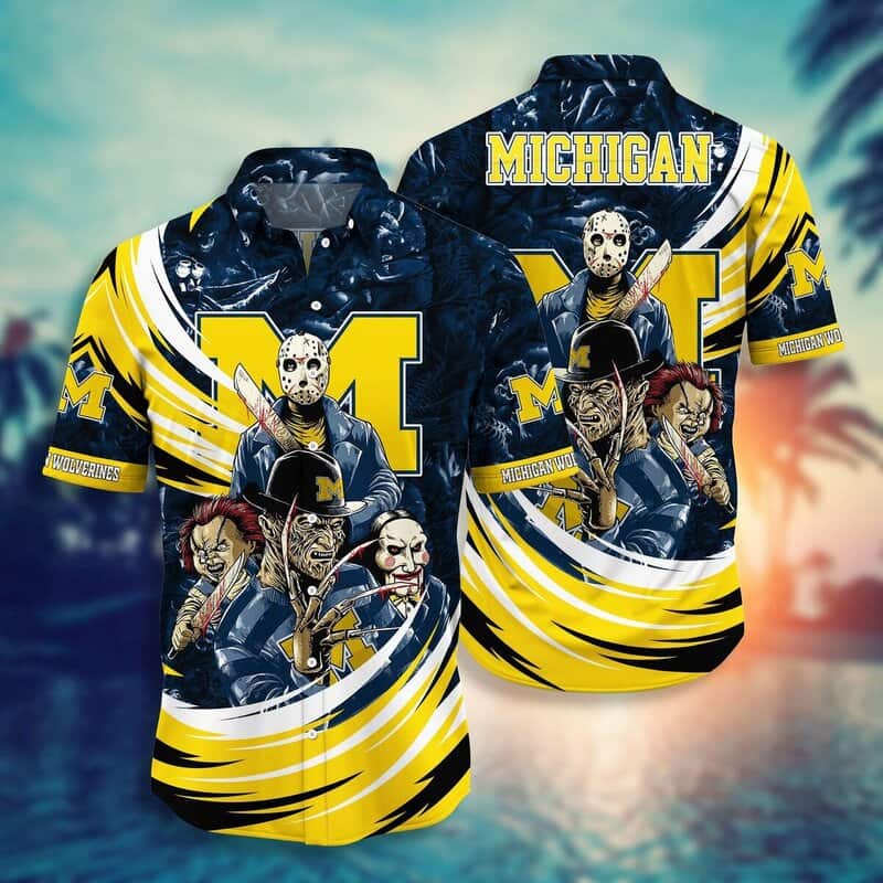 NCAA Michigan Wolverines Hawaiian Shirt Freddy Krueger Jason Voorhees Chucky