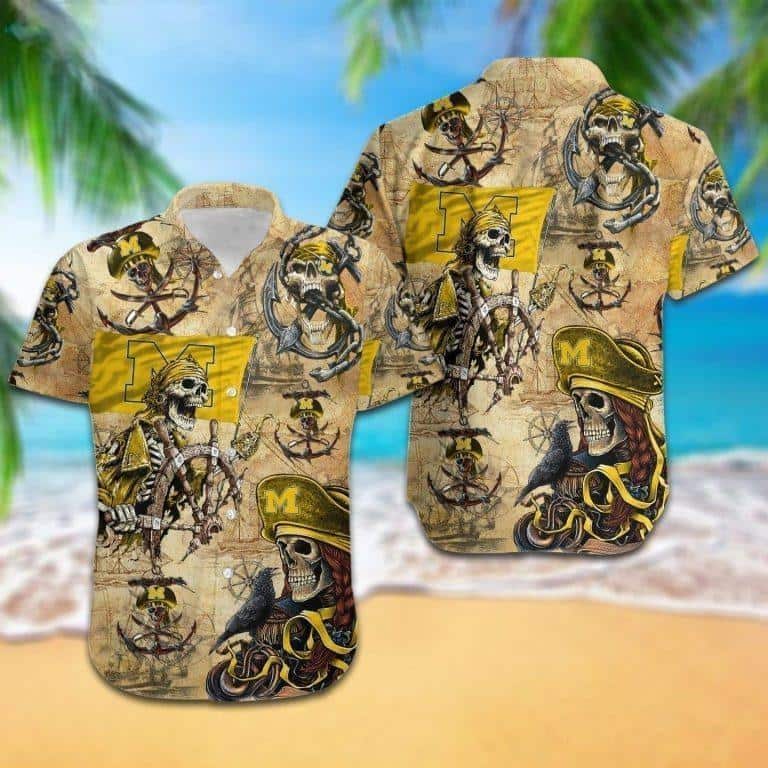 Michigan Wolverines Hawaiian Shirt Pirates Skull Sport Gift For Dad Michigan Wolverines Hawaiian Shirt Pirates Skull Sport Gift For Dad