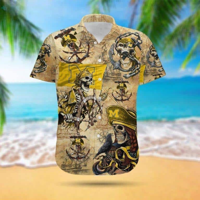 Michigan Wolverines Hawaiian Shirt Pirates Skull Sport Gift For Dad Michigan Wolverines Hawaiian Shirt Pirates Skull Sport Gift For Dad