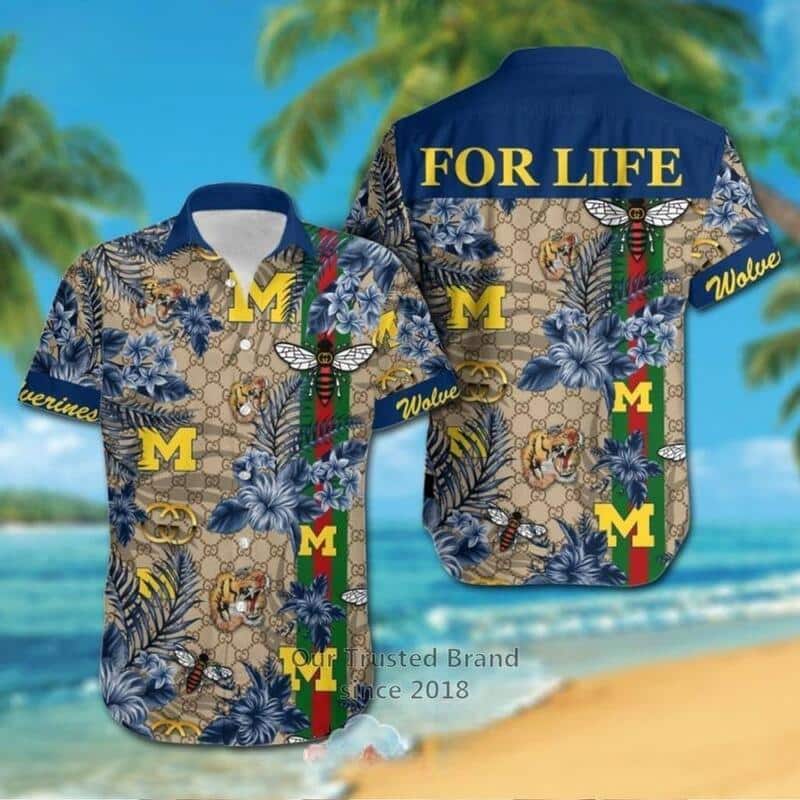 NCAA Michigan Wolverines Gucci Parody Pattern Hawaiian Shirt NCAA Michigan Wolverines Gucci Parody Pattern Hawaiian Shirt