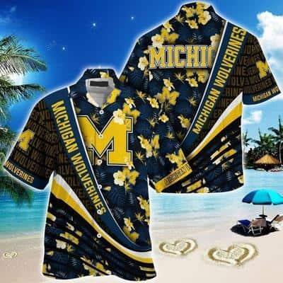 Michigan Wolverines Hawaiian Shirt Tropical Flower Pattern Summer Beach Gift Michigan Wolverines Hawaiian Shirt Tropical Flower Pattern Summer Beach Gift