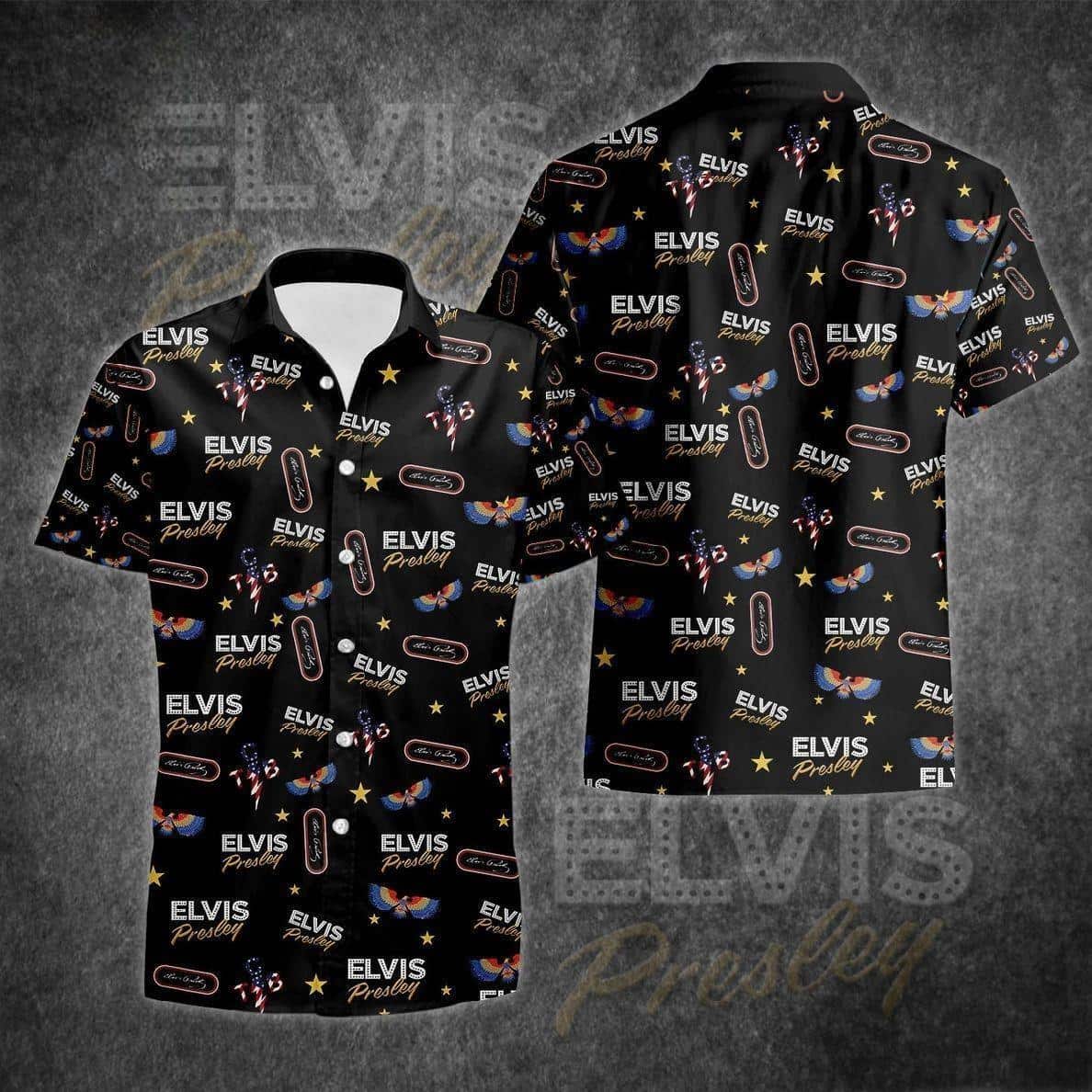 Black Aloha Elvis Presley Hawaiian Shirt Rock Music Gift Black Aloha Elvis Presley Hawaiian Shirt Rock Music Gift