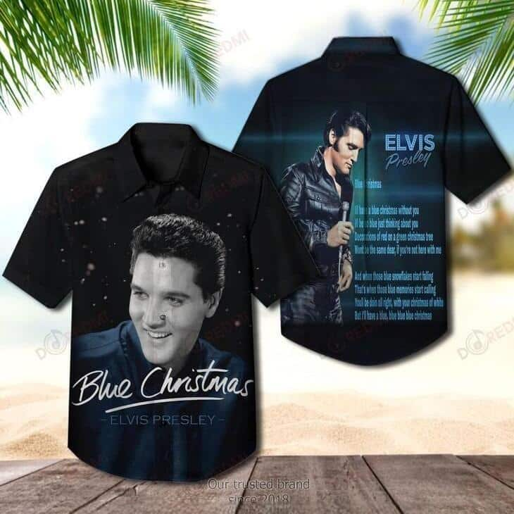 The King Of Rock And Roll Elvis Presley Hawaiian Shirt Blue Christmas