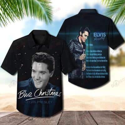 The King Of Rock And Roll Elvis Presley Hawaiian Shirt Blue Christmas The King Of Rock And Roll Elvis Presley Hawaiian Shirt Blue Christmas
