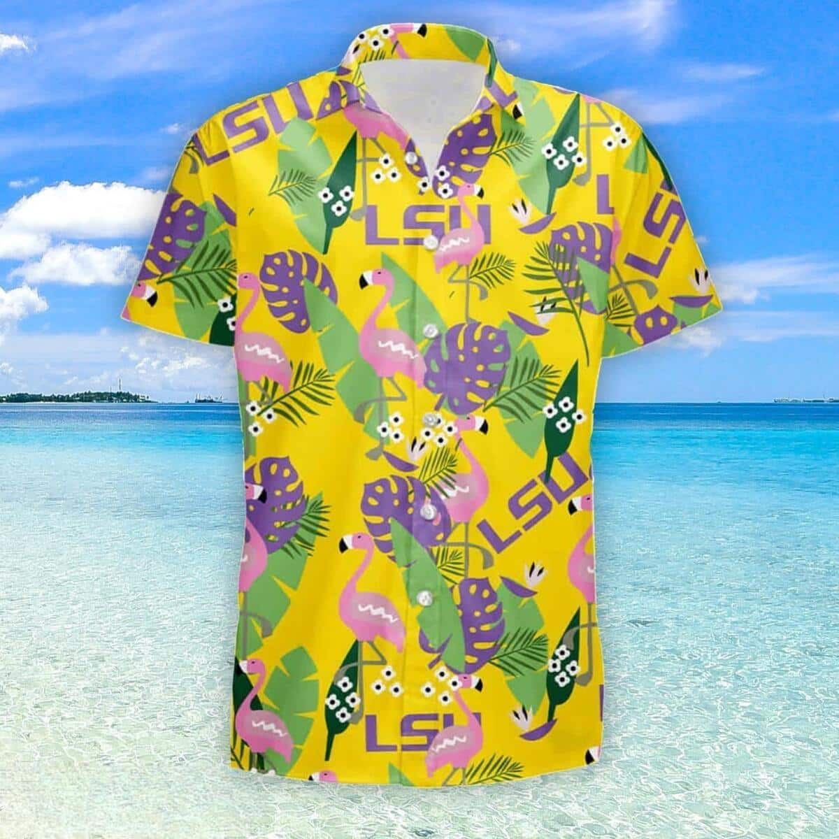 NCAA LSU Hawaiian Shirt Flamingo Pattern All Over Print NCAA LSU Hawaiian Shirt Flamingo Pattern All Over Print