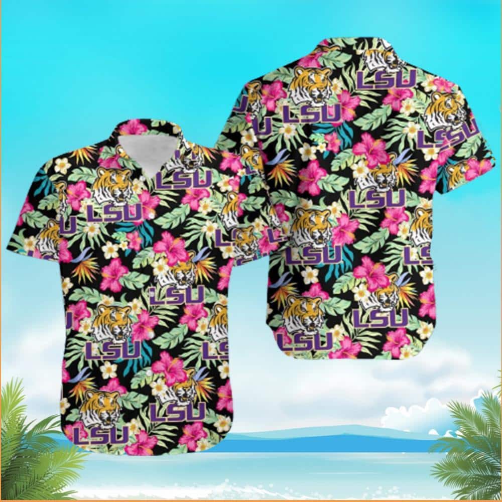 LSU Tigers Hawaiian Shirt Hibiscus Flowers Pattern Best Beach Gift LSU Tigers Hawaiian Shirt Hibiscus Flowers Pattern Best Beach Gift
