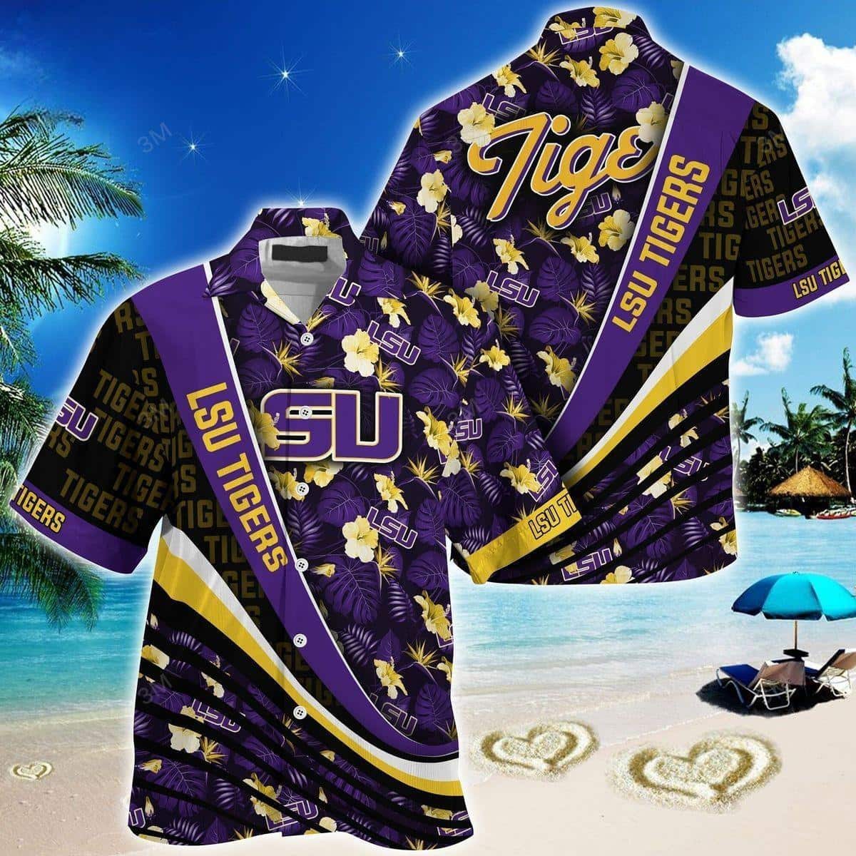 NCAA LSU Tigers Hawaiian Shirt Tropical Flower Pattern Practical Beach Gift NCAA LSU Tigers Hawaiian Shirt Tropical Flower Pattern Practical Beach Gift