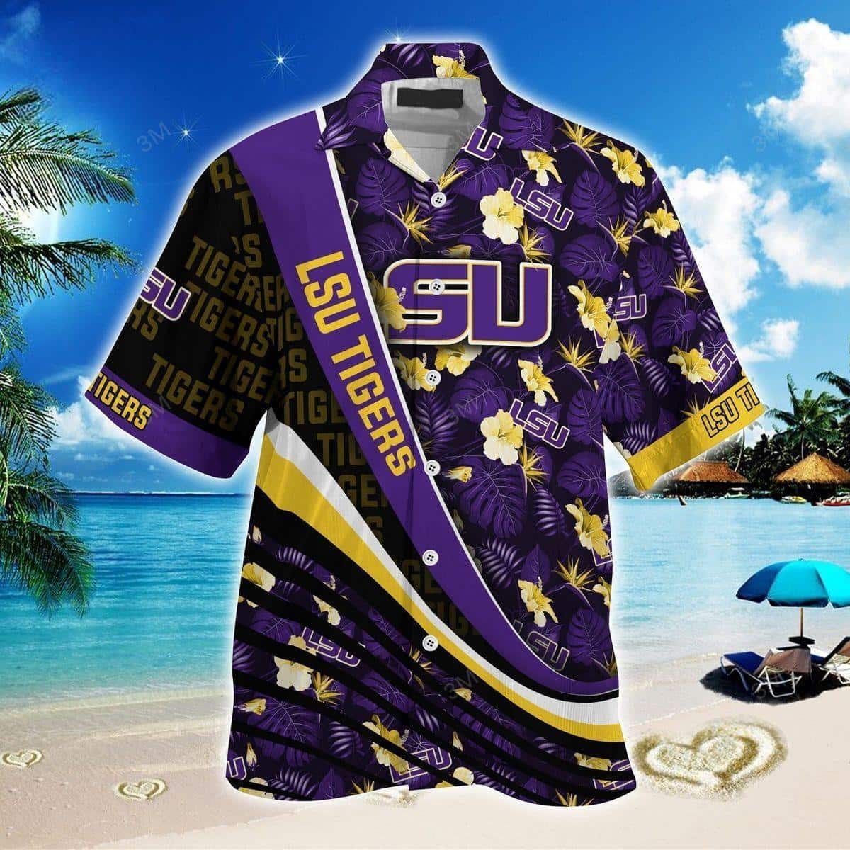 NCAA LSU Tigers Hawaiian Shirt Tropical Flower Pattern Practical Beach Gift NCAA LSU Tigers Hawaiian Shirt Tropical Flower Pattern Practical Beach Gift