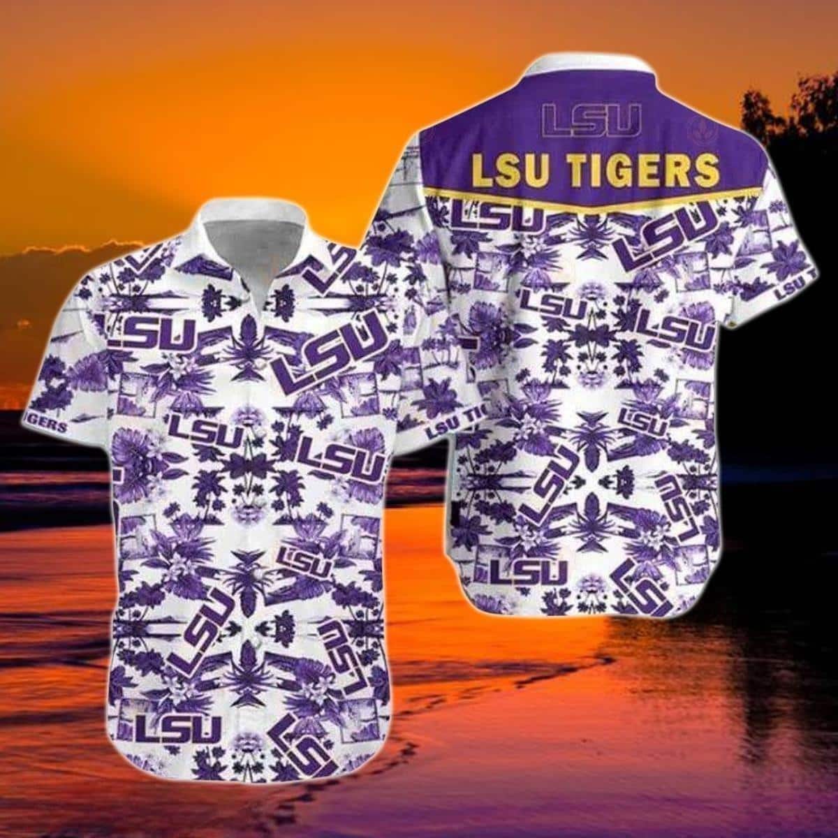 LSU Tigers Hawaiian Shirt Tropical Palm Tree Best Beach Gift LSU Tigers Hawaiian Shirt Tropical Palm Tree Best Beach Gift