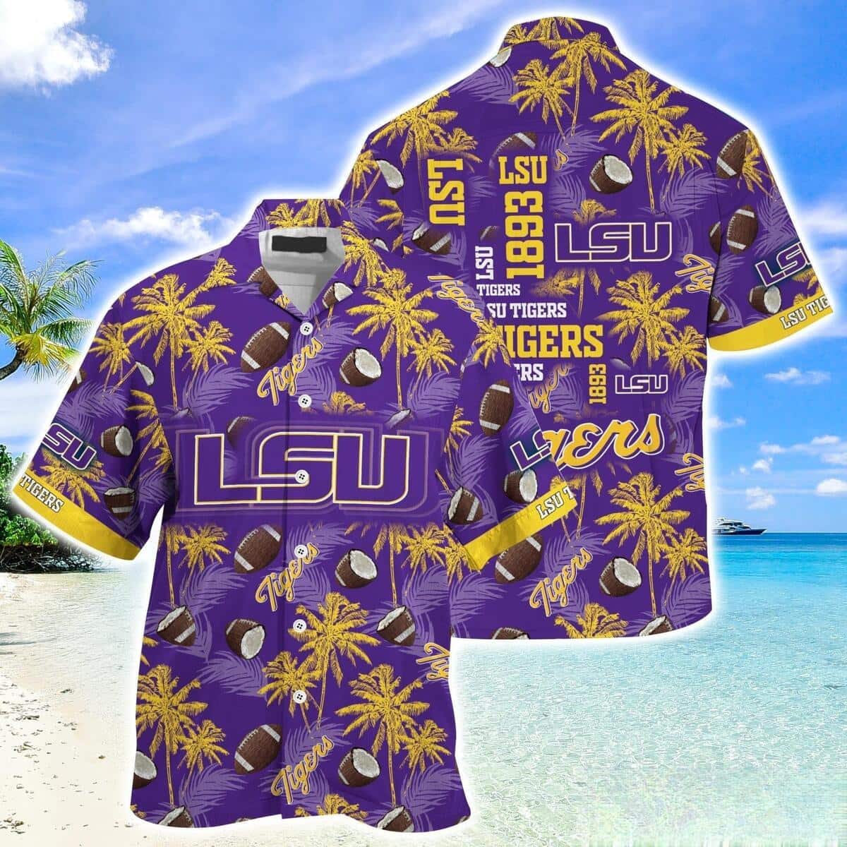LSU Tigers Hawaiian Shirt Coconut Pattern Summer Beach Gift LSU Tigers Hawaiian Shirt Coconut Pattern Summer Beach Gift