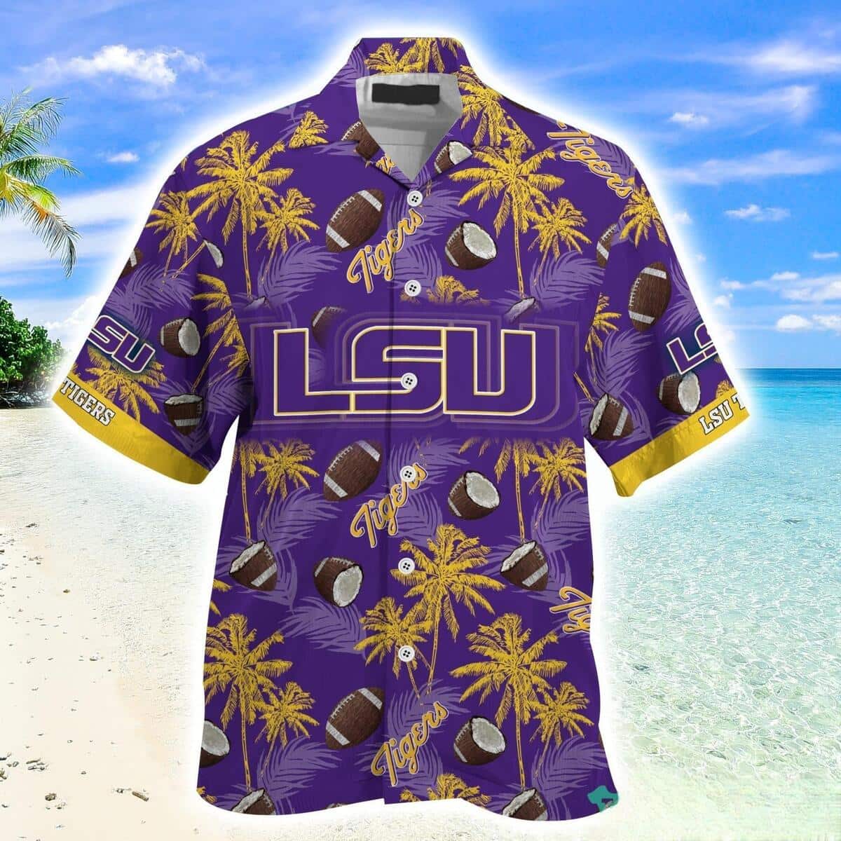 LSU Tigers Hawaiian Shirt Coconut Pattern Summer Beach Gift LSU Tigers Hawaiian Shirt Coconut Pattern Summer Beach Gift