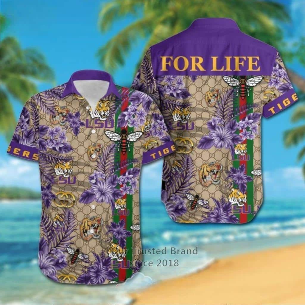 LSU Tigers Hawaiian Shirt Gucci Parody Summer Beach Gift LSU Tigers Hawaiian Shirt Gucci Parody Summer Beach Gift