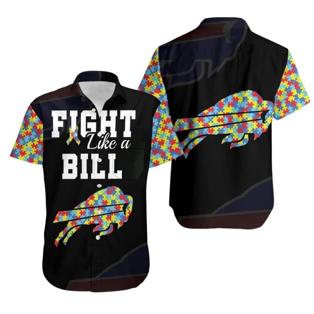 Black Alohafight Like A Buffalo Bills Autism Support Hawaiian Shirt