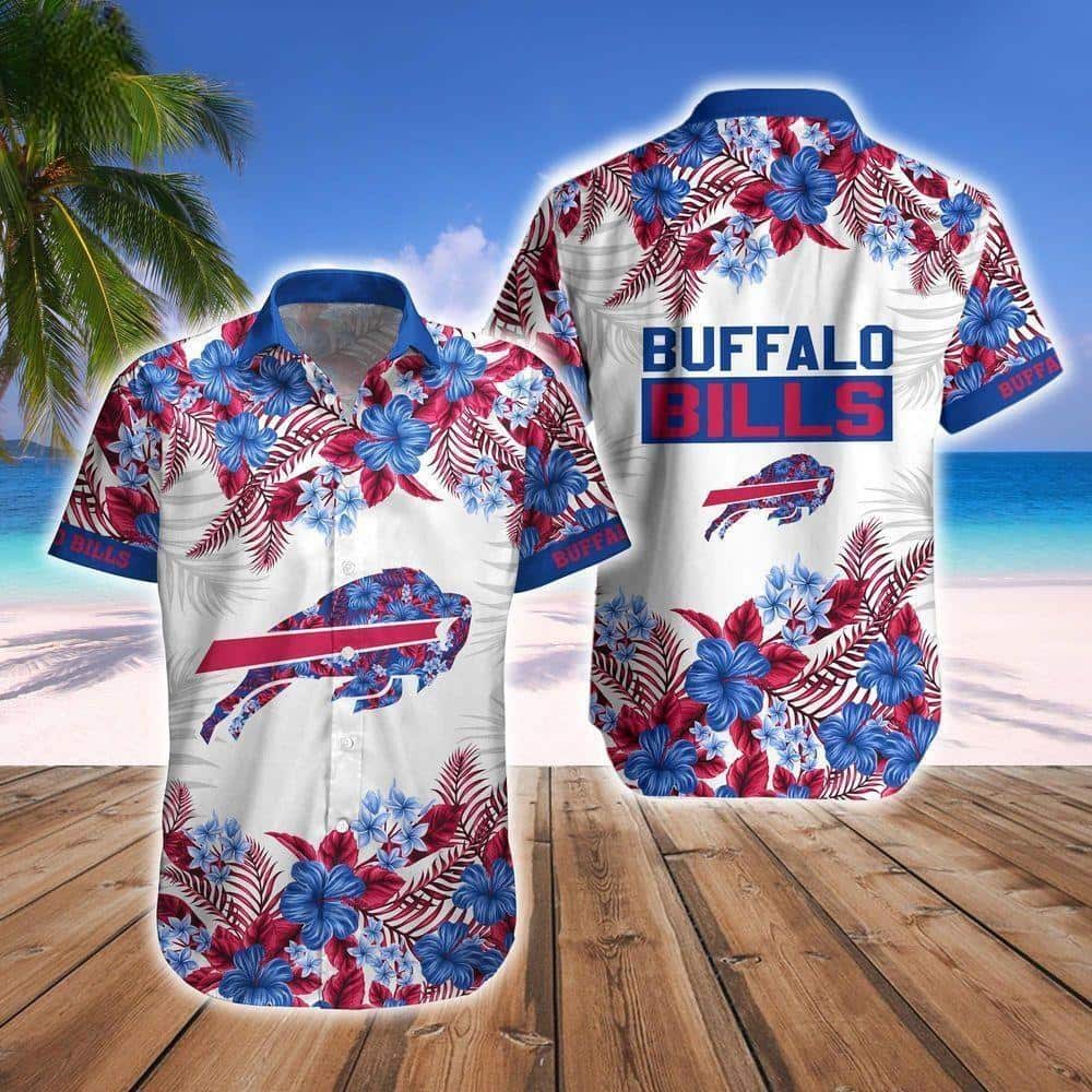 Buffalo Bills Hawaiian Shirt Hibiscus Flowers Pattern On White Theme