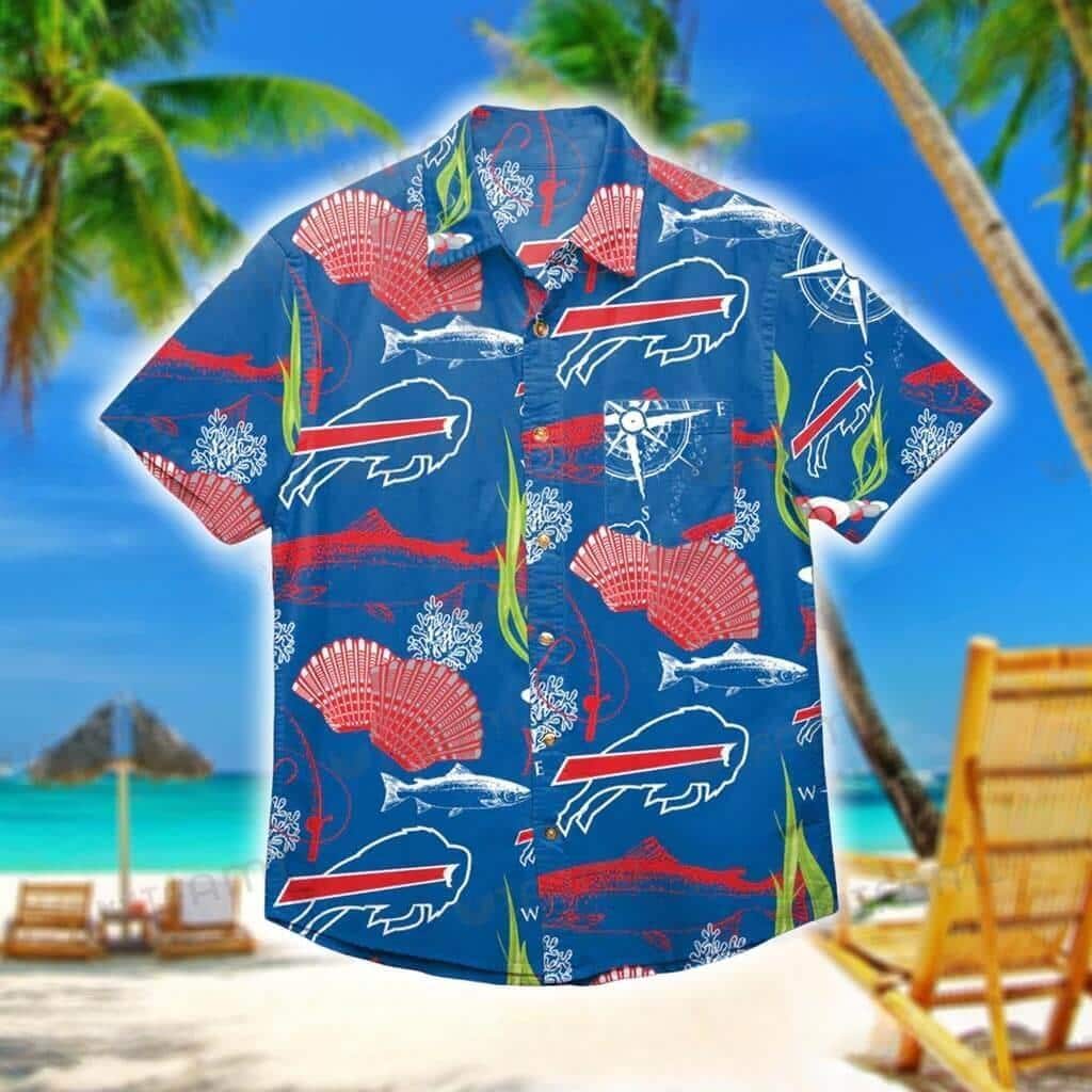 Buffalo Bills Hawaiian Shirt Scallops Coral Fish Pattern Buffalo Bills Hawaiian Shirt Scallops Coral Fish Pattern
