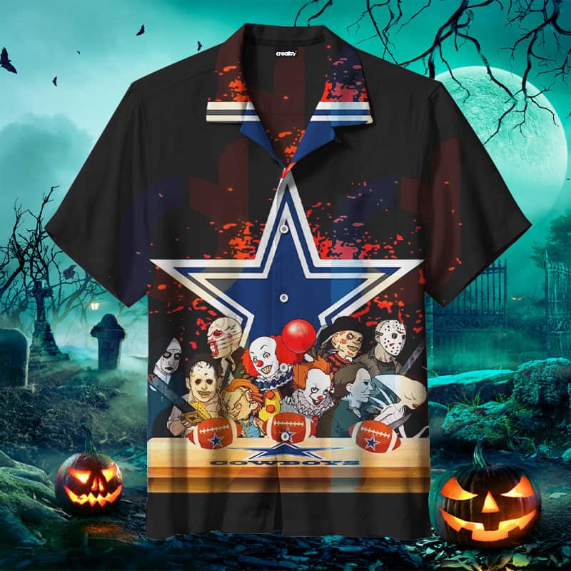 Horror Halloween Characters Dallas Cowboys Hawaiian Shirt Horror Halloween Characters Dallas Cowboys Hawaiian Shirt