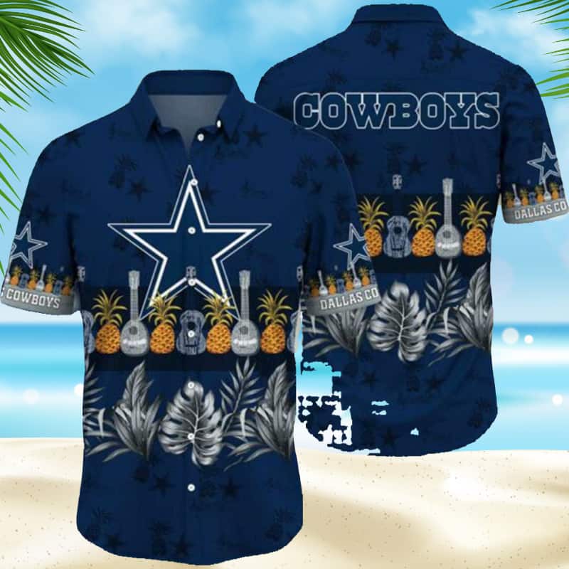 NFL Dallas Cowboys Hawaiian Shirt Pineapple Guitar Tropical Leaves Pattern NFL Dallas Cowboys Hawaiian Shirt Pineapple Guitar Tropical Leaves Pattern