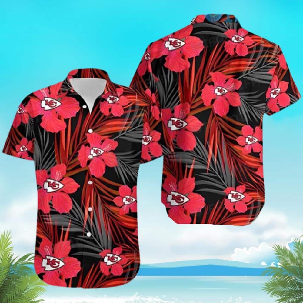 Kansas City Chiefs Hawaiian Shirt Red Hibiscus Flowers Pattern Kansas City Chiefs Hawaiian Shirt Red Hibiscus Flowers Pattern