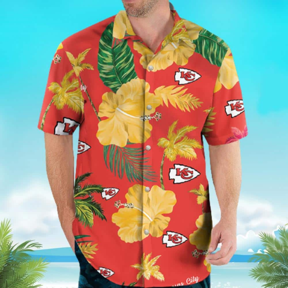 Kansas City Chiefs Hawaiian Shirt Yellow Hibiscus Flower Best Beach Gift