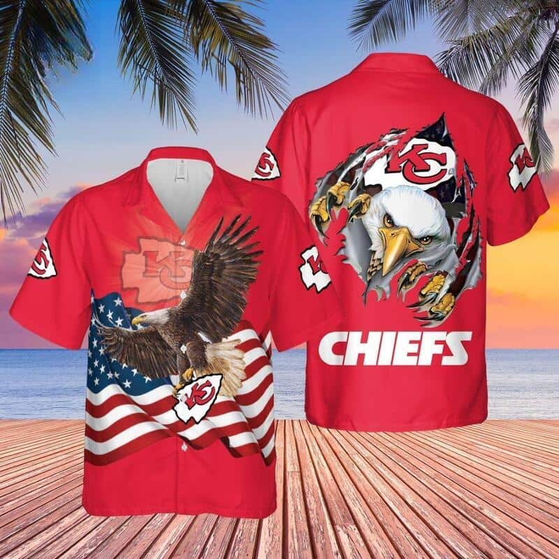 Kansas City Chiefs Hawaiian Shirt Eagle US Flag Independence Day 4th Of July Kansas City Chiefs Hawaiian Shirt Eagle US Flag Independence Day 4th Of July