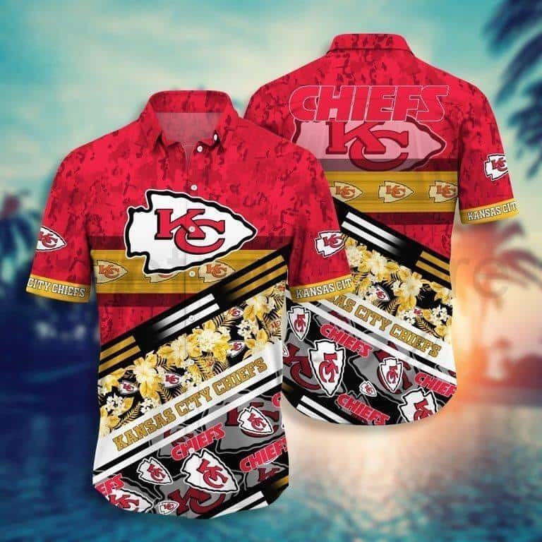 NFL Kansas City Chiefs Hawaiian Shirt Tropical Palm Leaves NFL Kansas City Chiefs Hawaiian Shirt Tropical Palm Leaves