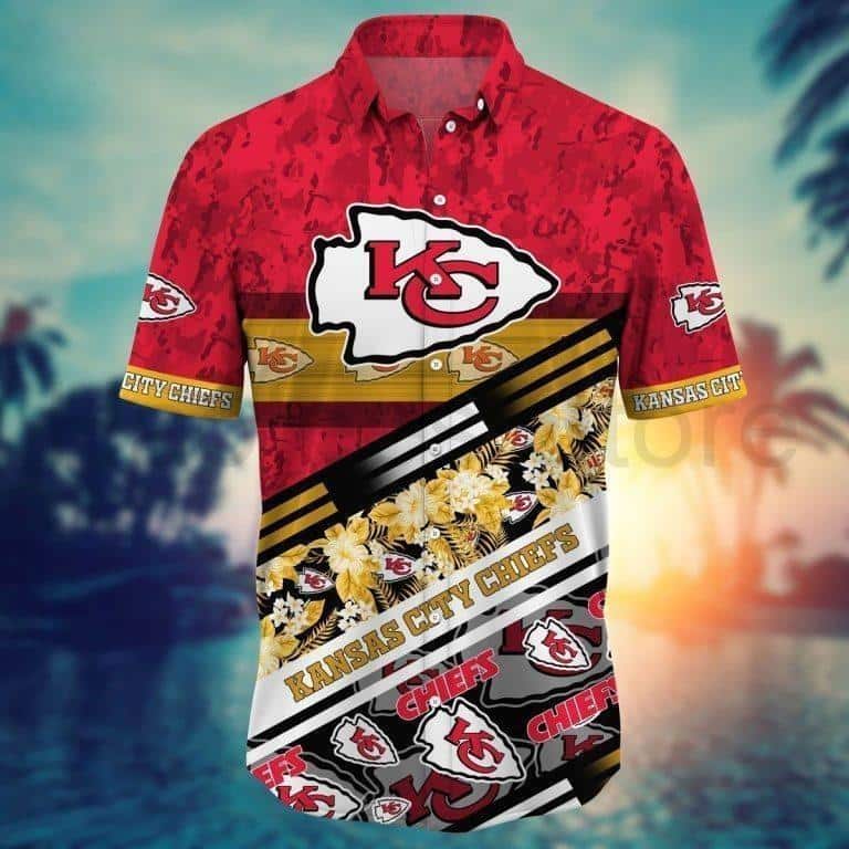 NFL Kansas City Chiefs Hawaiian Shirt Tropical Palm Leaves NFL Kansas City Chiefs Hawaiian Shirt Tropical Palm Leaves