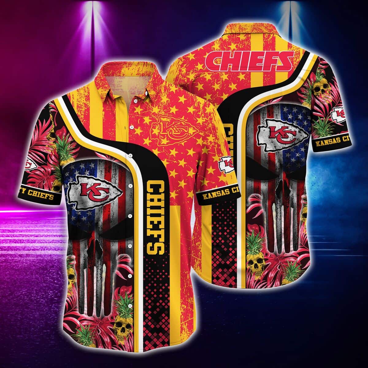 NFL Kansas City Chiefs Hawaiian Shirt Skull Tropical Beach Gift For Friend NFL Kansas City Chiefs Hawaiian Shirt Skull Tropical Beach Gift For Friend