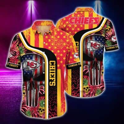 NFL Kansas City Chiefs Hawaiian Shirt Skull Tropical Beach Gift For Friend NFL Kansas City Chiefs Hawaiian Shirt Skull Tropical Beach Gift For Friend