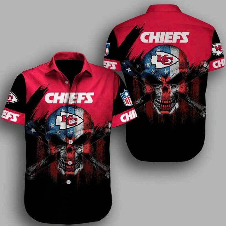 NFL Kansas City Chiefs Hawaiian Shirt Horror Skull NFL Kansas City Chiefs Hawaiian Shirt Horror Skull