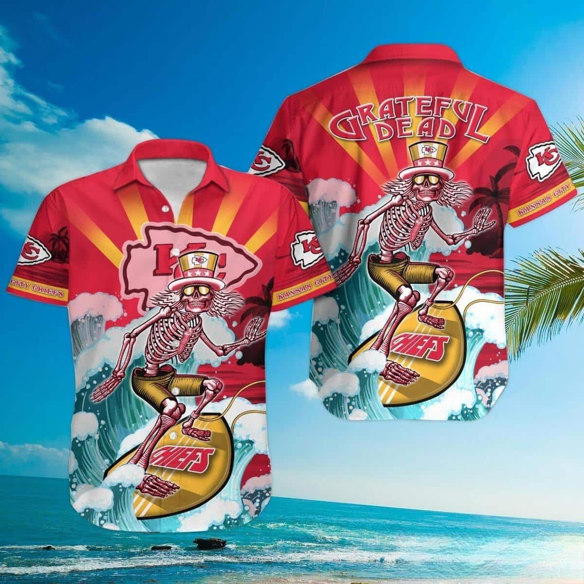 NFL Kansas City Chiefs Hawaiian Shirt Grateful Dead Beach Gift For Dad