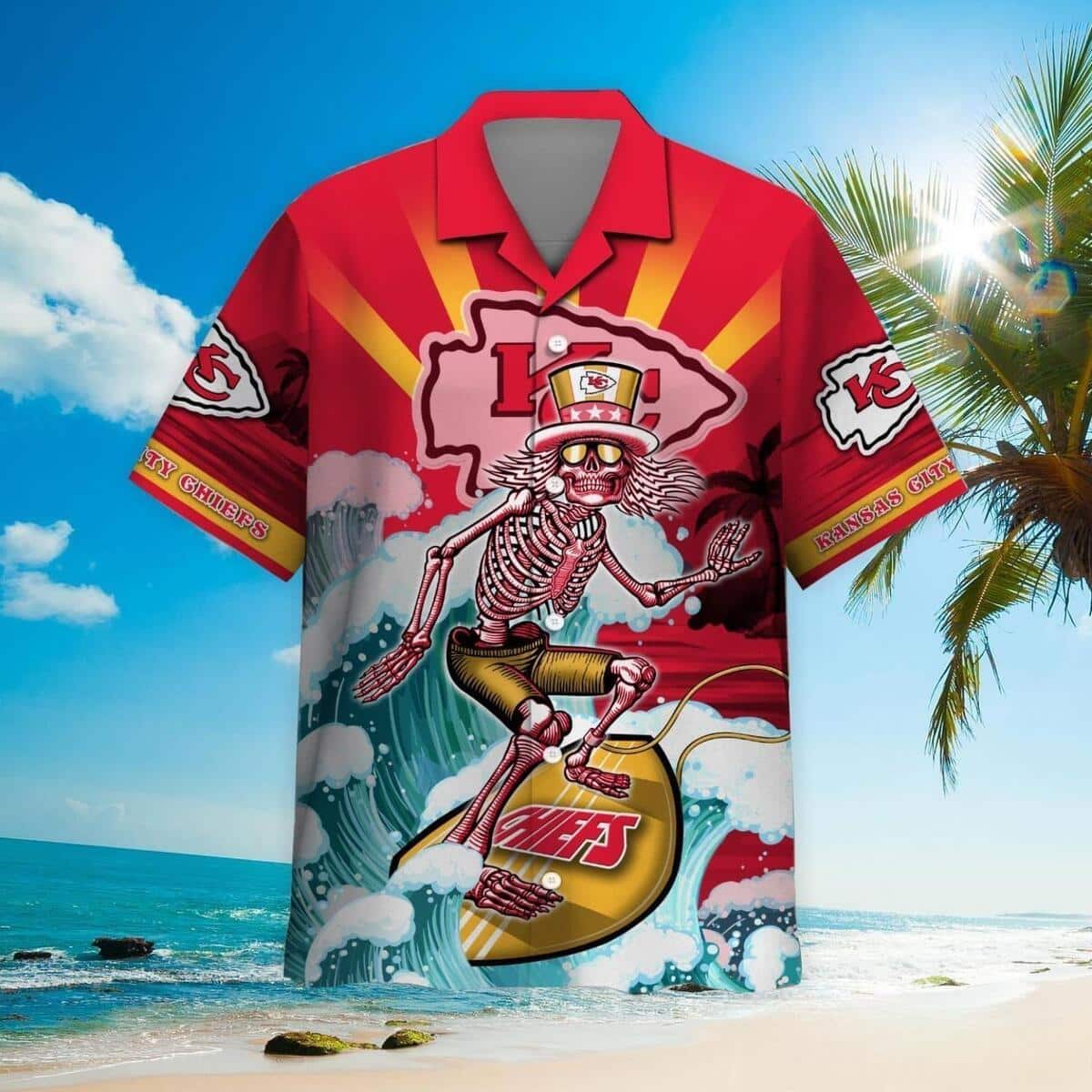 NFL Kansas City Chiefs Hawaiian Shirt Grateful Dead Beach Gift For Dad NFL Kansas City Chiefs Hawaiian Shirt Grateful Dead Beach Gift For Dad