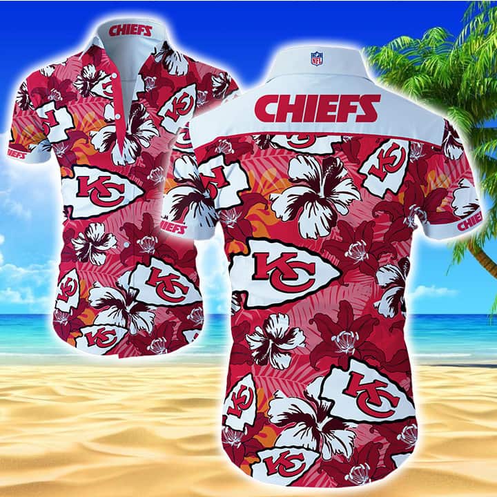 NFL Kansas City Chiefs Hawaiian Shirt Hibiscus Flowers Pattern NFL Kansas City Chiefs Hawaiian Shirt Hibiscus Flowers Pattern