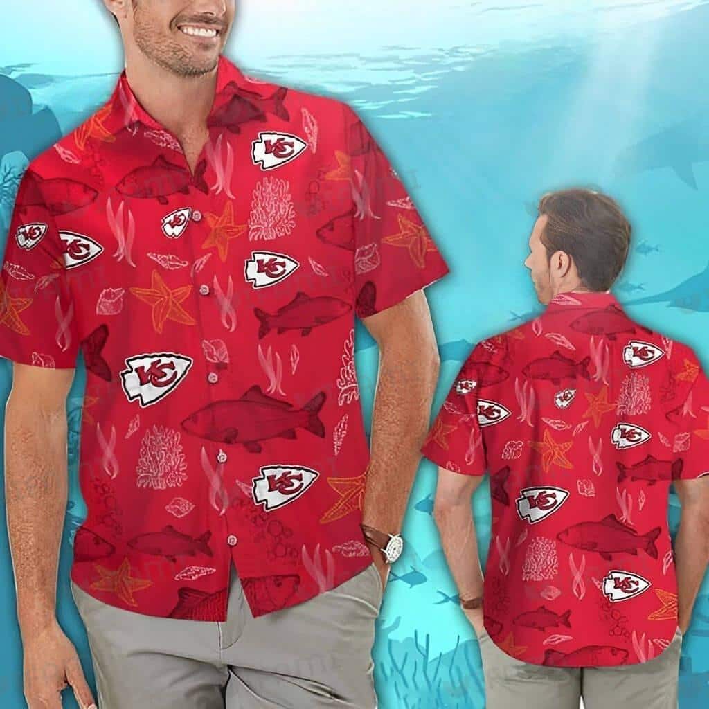 NFL Kansas City Chiefs Hawaiian Shirt Fish Starfish Coral NFL Kansas City Chiefs Hawaiian Shirt Fish Starfish Coral