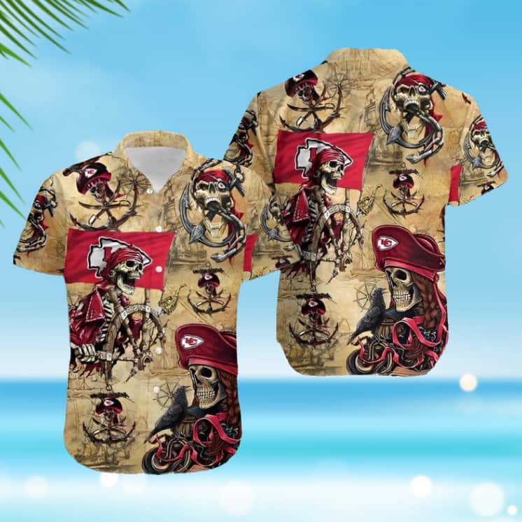 Kansas City Chiefs Hawaiian Shirt Pirate Skeleton Kansas City Chiefs Hawaiian Shirt Pirate Skeleton