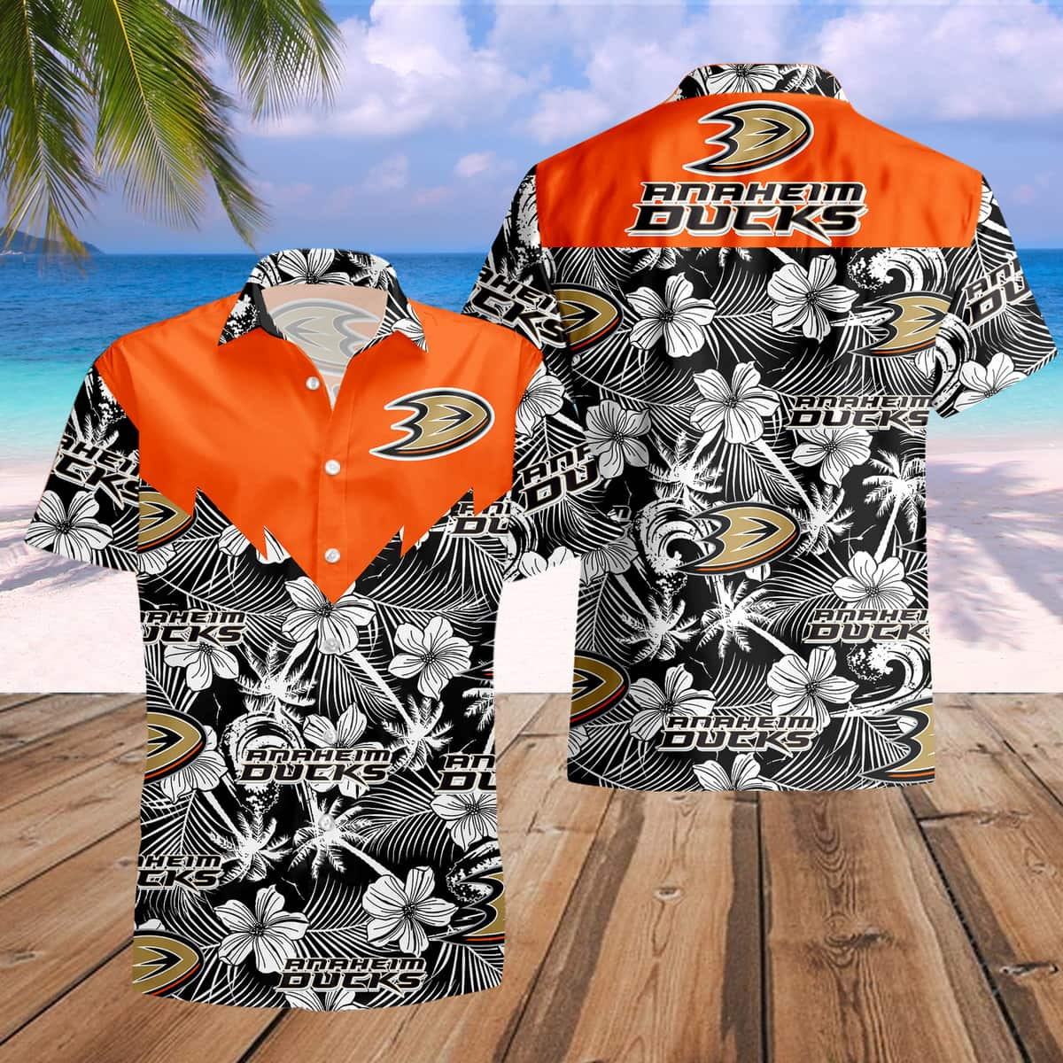 Anaheim Ducks Hawaiian Shirt Tropical Flower Pattern All Over Print