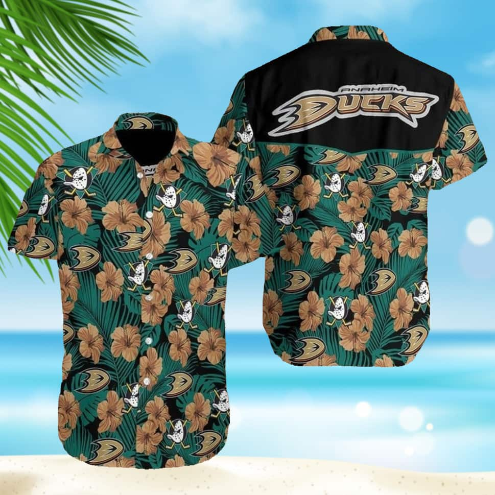 NHL Anaheim Ducks Hawaiian Shirt Hibiscus Flowers Pattern