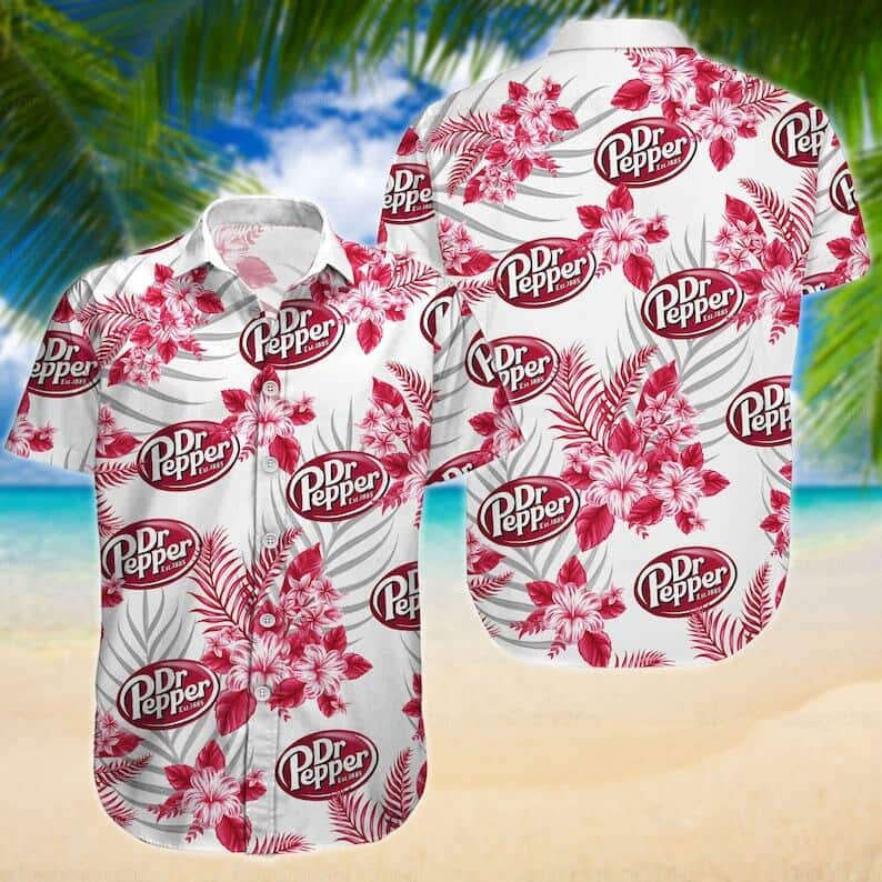 Dr Pepper Beer Hawaiian Shirt White Aloha Tropical Flower Pattern