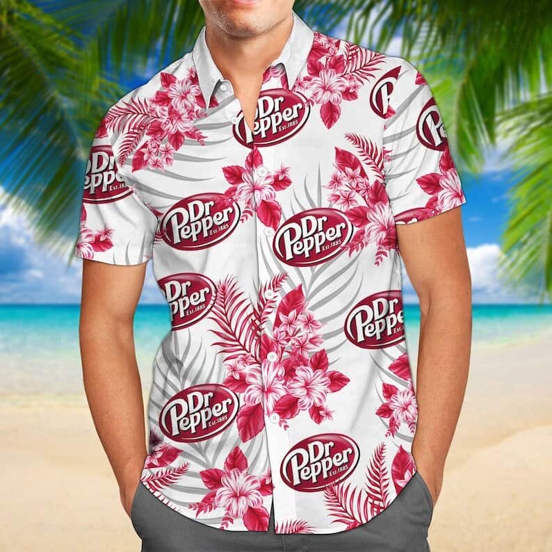 Dr Pepper Beer Hawaiian Shirt White Aloha Tropical Flower Pattern Dr Pepper Beer Hawaiian Shirt White Aloha Tropical Flower Pattern