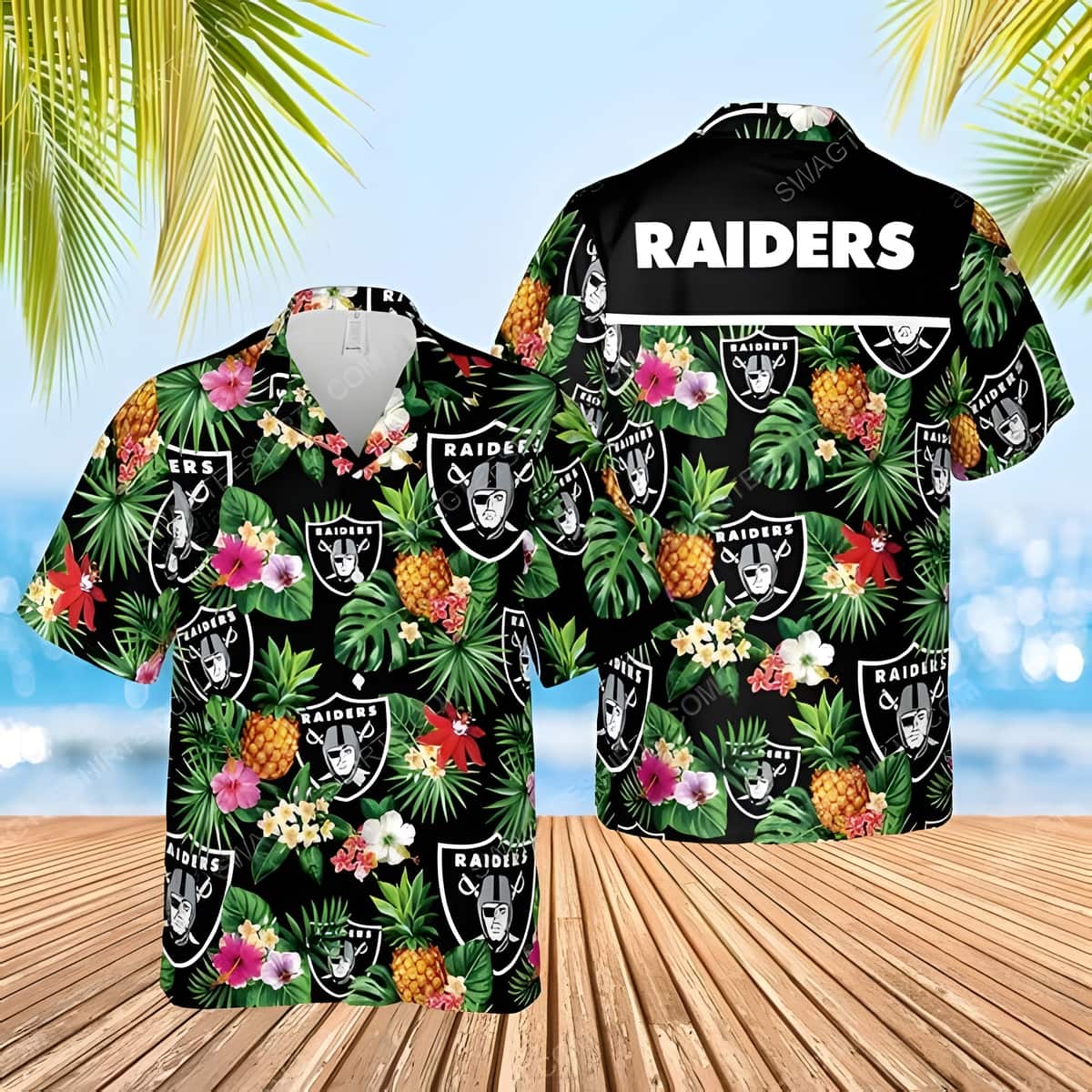 Las Vegas Raiders Hawaiian Shirt Pineapple Pattern Beach Gift For Him Las Vegas Raiders Hawaiian Shirt Pineapple Pattern Beach Gift For Him