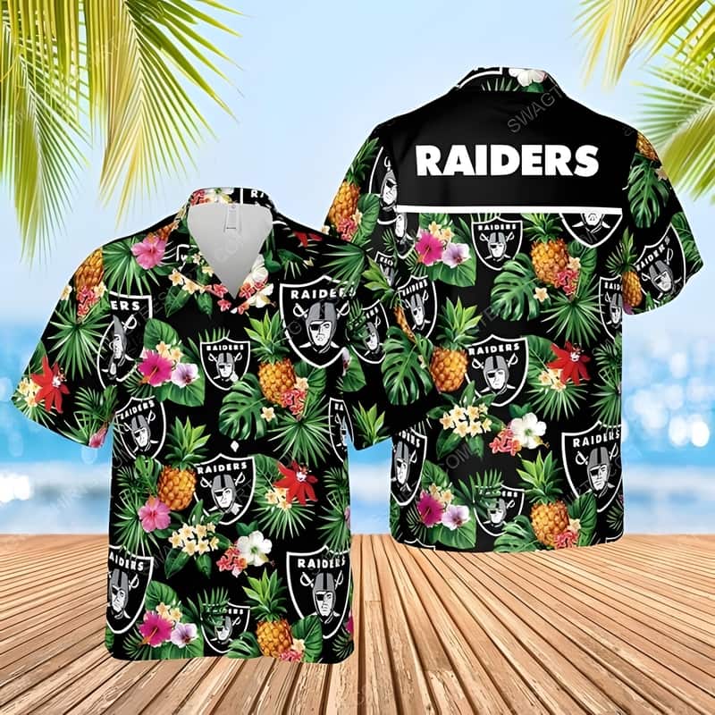 Las Vegas Raiders Hawaiian Shirt Pineapple Pattern Beach Gift For Him Las Vegas Raiders Hawaiian Shirt Pineapple Pattern Beach Gift For Him