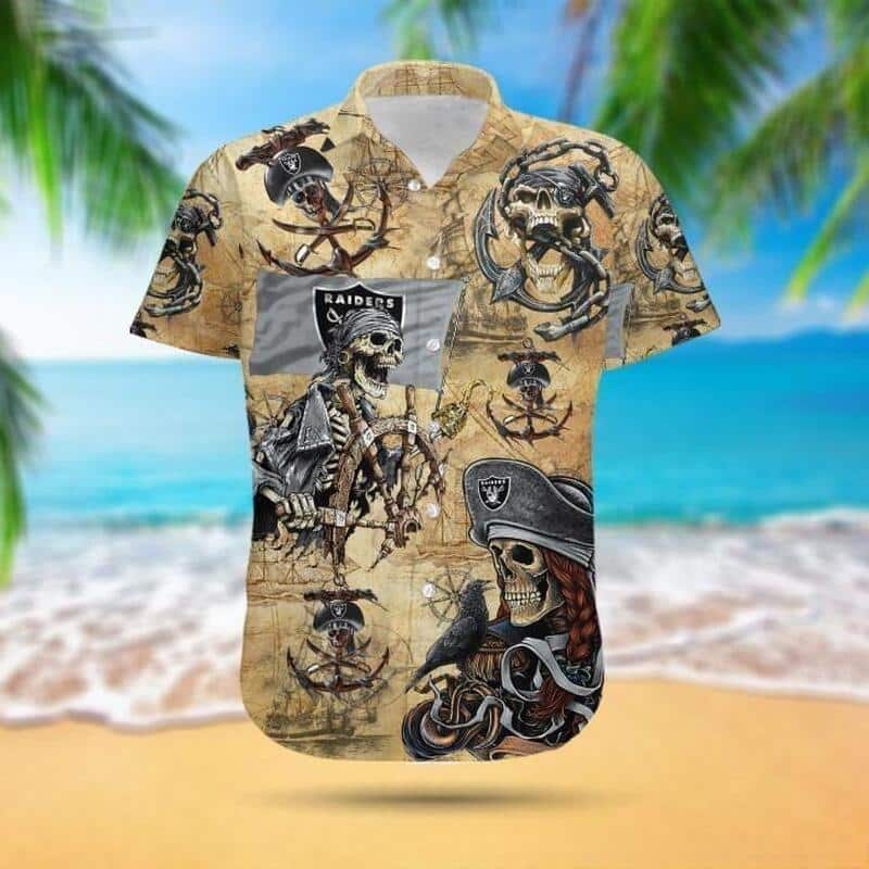 Las Vegas Raiders Hawaiian Shirt Pirates Skull All Over Print Las Vegas Raiders Hawaiian Shirt Pirates Skull All Over Print