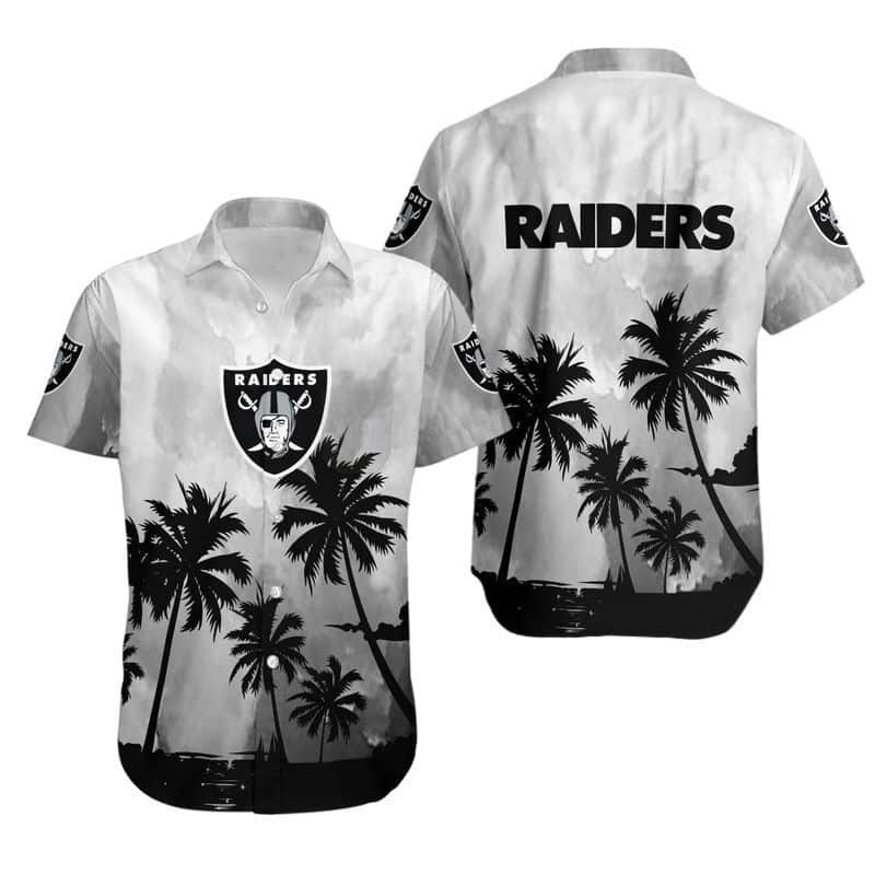 Las Vegas Raiders Hawaiian Shirt Coconut Tree Pattern Summer Beach Gift Las Vegas Raiders Hawaiian Shirt Coconut Tree Pattern Summer Beach Gift
