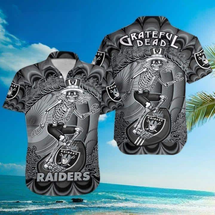 NFL Las Vegas Raiders Hawaiian Shirt Skeleton Grateful Dead NFL Las Vegas Raiders Hawaiian Shirt Skeleton Grateful Dead
