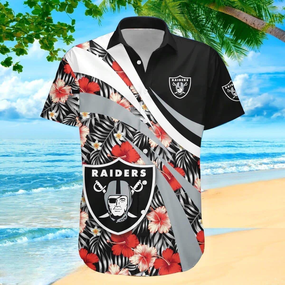 Las Vegas Raiders Hawaiian Shirt Hibiscus Flower Pattern Las Vegas Raiders Hawaiian Shirt Hibiscus Flower Pattern