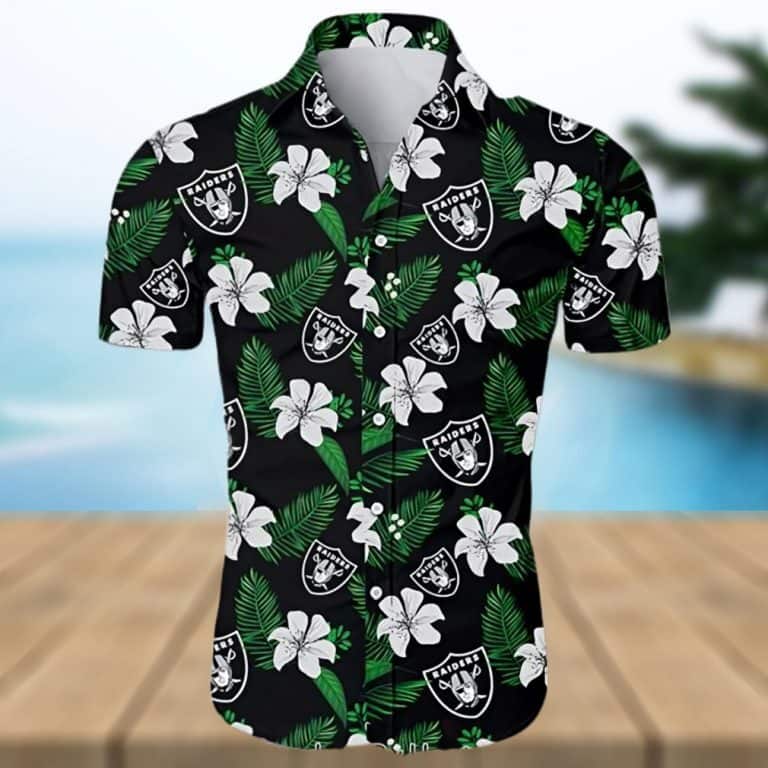 NFL Las Vegas Raiders Hawaiian Shirt Hibiscus Flower Pattern Beach Lovers Gift NFL Las Vegas Raiders Hawaiian Shirt Hibiscus Flower Pattern Beach Lovers Gift